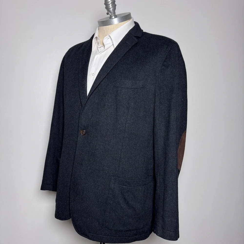 Cremieux‎ Blazer Mens XXL Charcoal Gray Solid Wool Elbow Patches Sport Coat